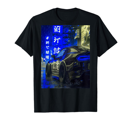 JDM Japan Drifting Tuning Car Tokyo at Night On The Back T-Shirt