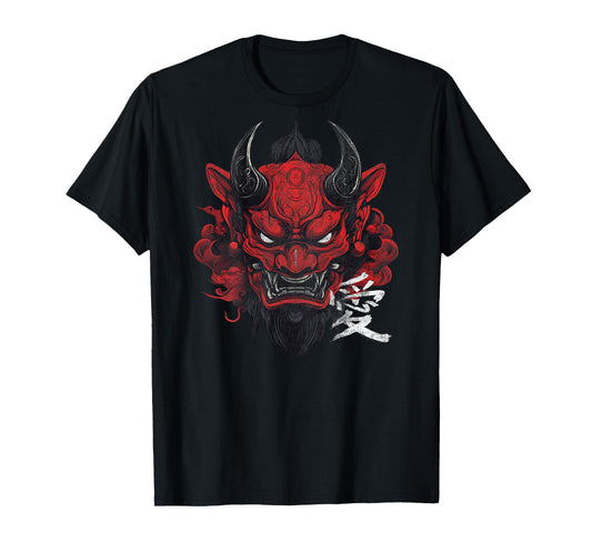 Japanese Traditional Oni Demon Mask Japan Kanji Art Back T-Shirt