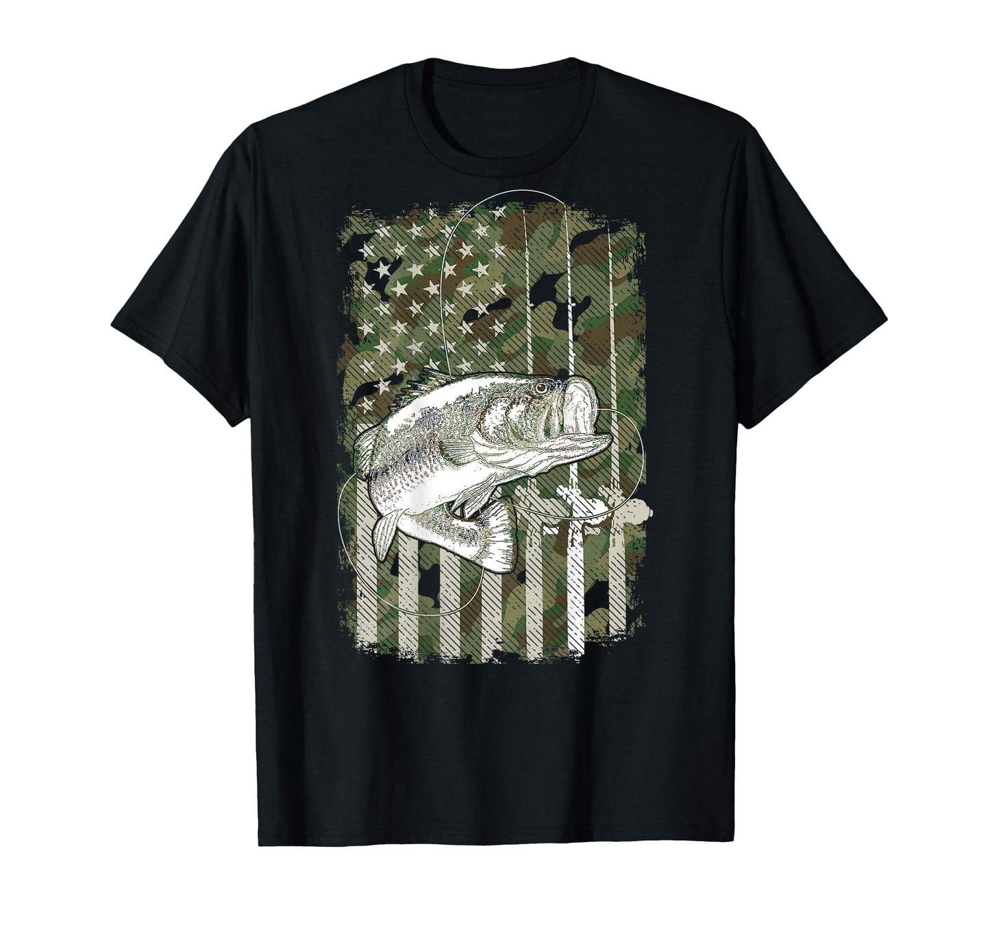 American Flag Camo Bass Fish Fishing (On Back) For Fisherman T-Shirt