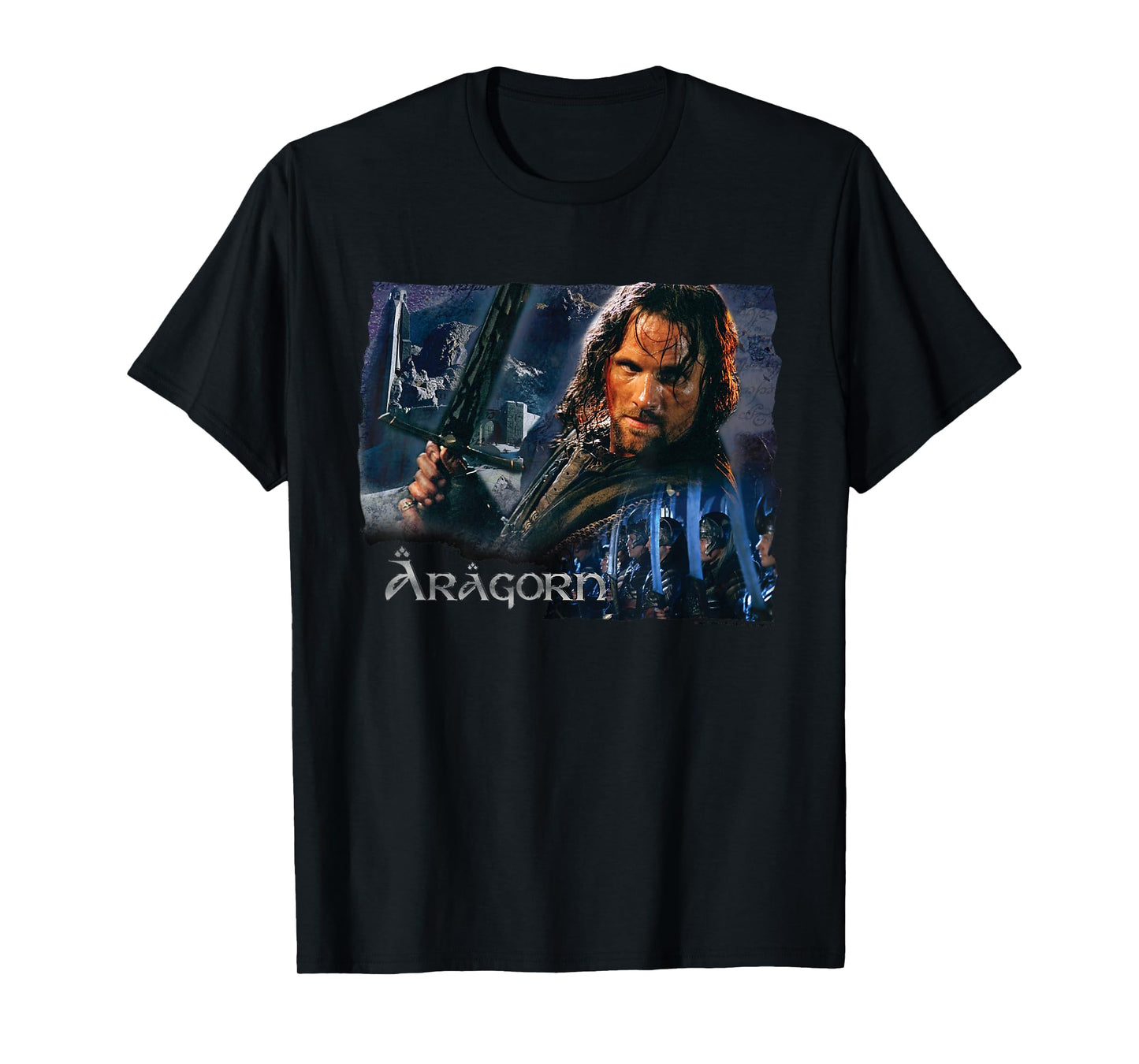 NEW LINE CINEMA Aragorn T-Shirt - Men's Black Short Sleeve Movie Character T-Shirt - Small