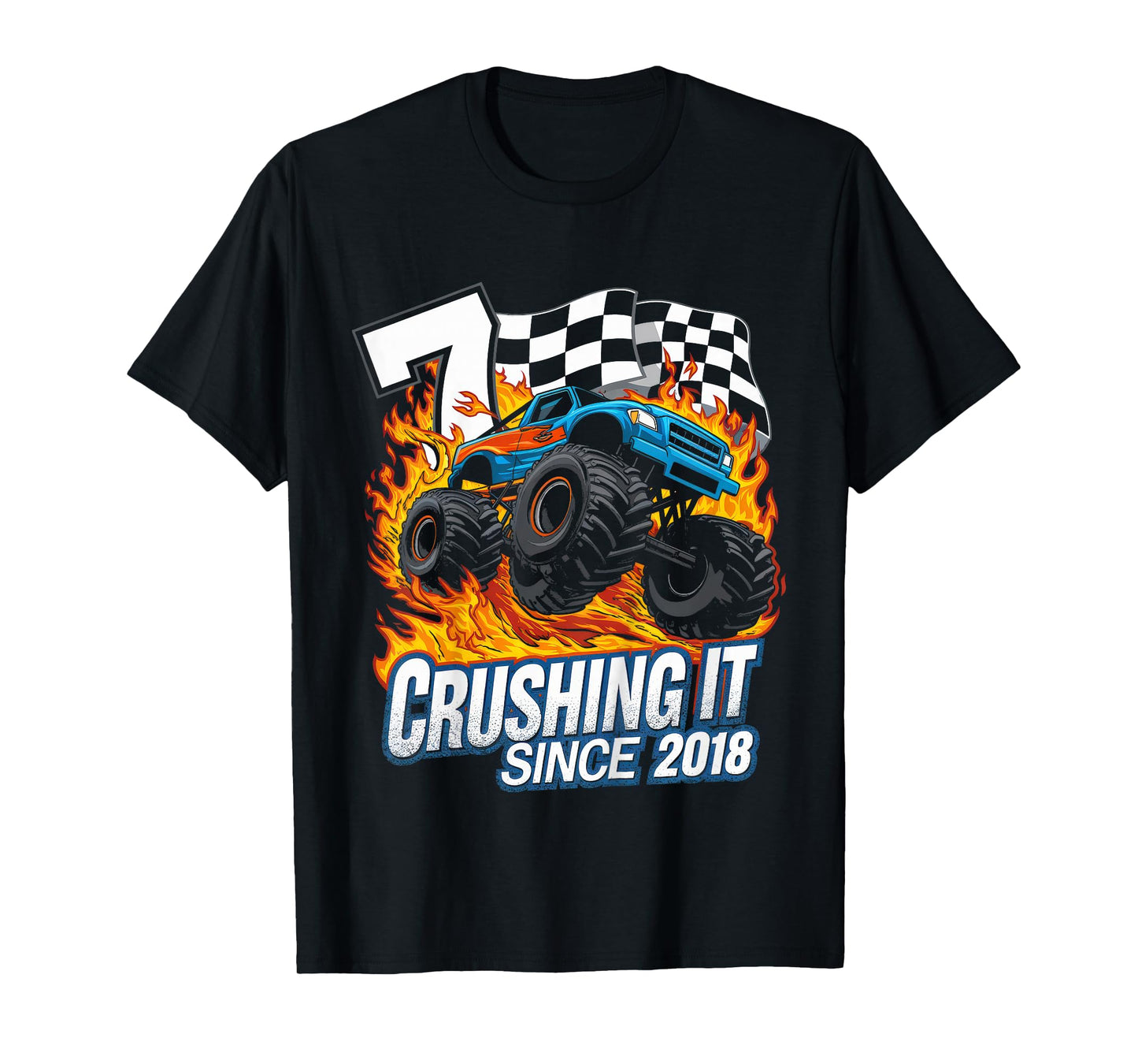 Kids Birthday 7 Years Old Boys Monster Truck Born 2018 7th Party T-Shirt
