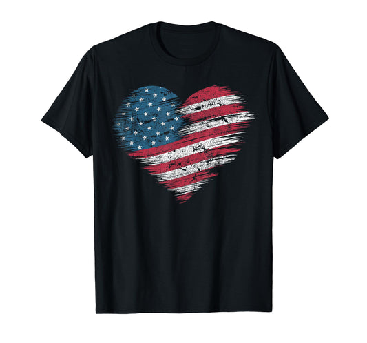 American Flag Heart Women Men Kids Patriotic 4th of July USA T-Shirt