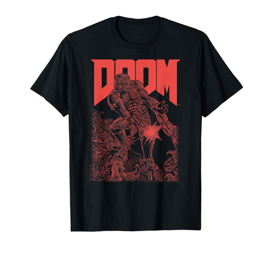 DOOM Red Sketched Cover Art Retro Video Game T-Shirt