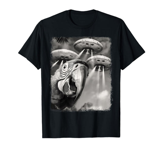 Macaw Parrot Bird UFO Alien Extraterrestrial Selfie T-Shirt