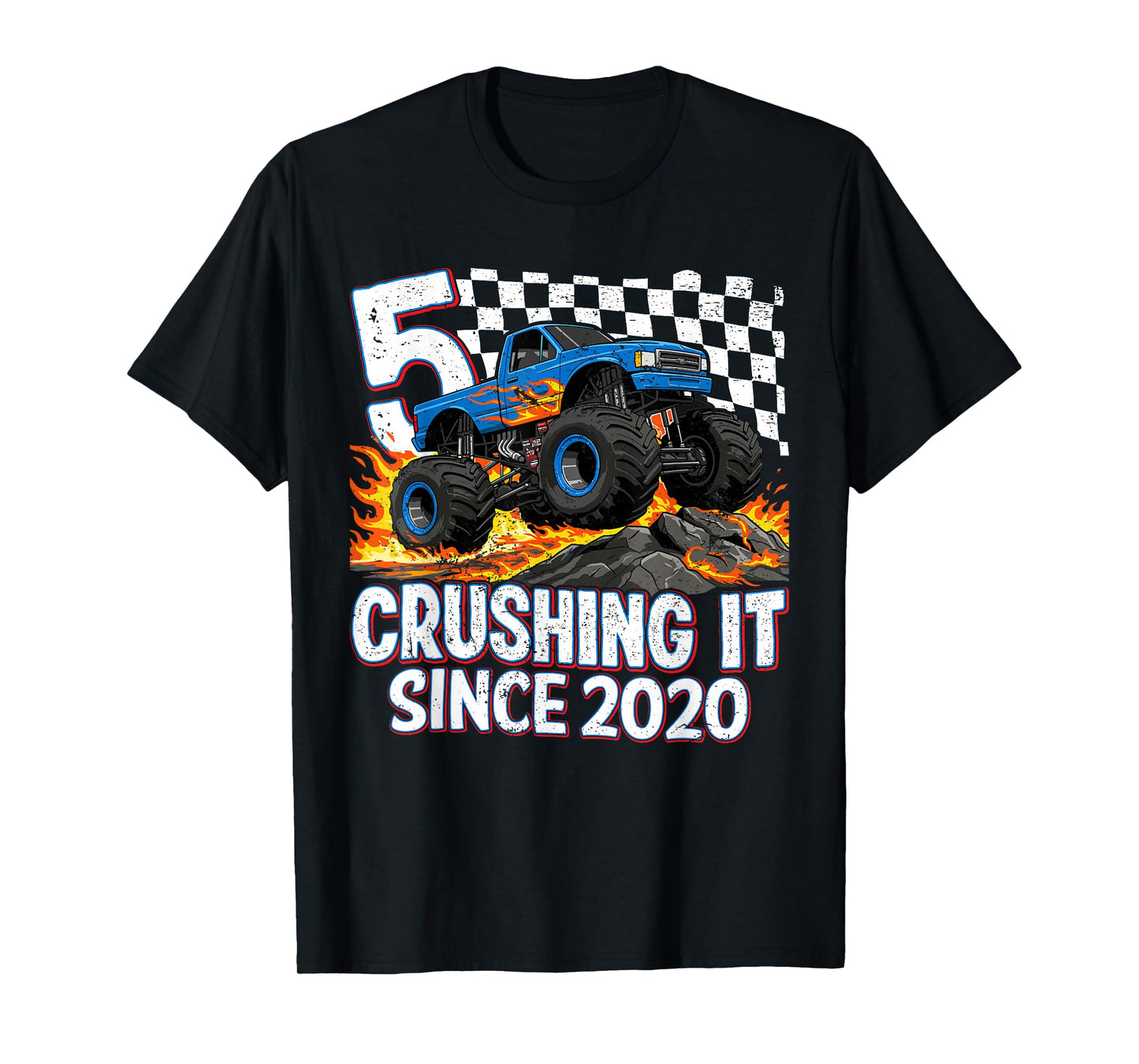 5th Birthday Monster Truck 5 year Old Boys Party Born 2020 T-Shirt