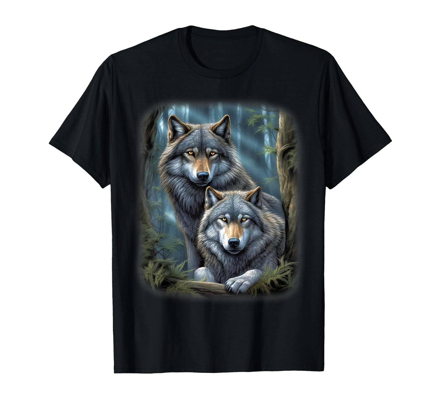 Wolf Wolves in Forest by Night Moon Fantasy Art Wildlife T-Shirt