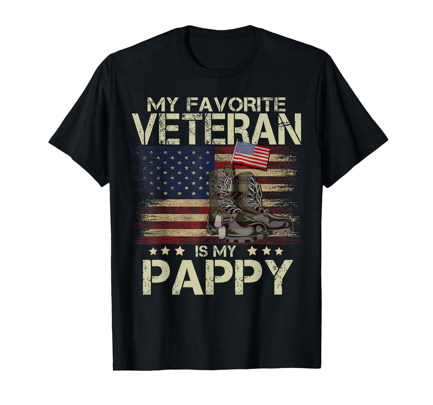 My Favorite Veteran Is My Pappy Shirt Flag & Military Boots T-Shirt