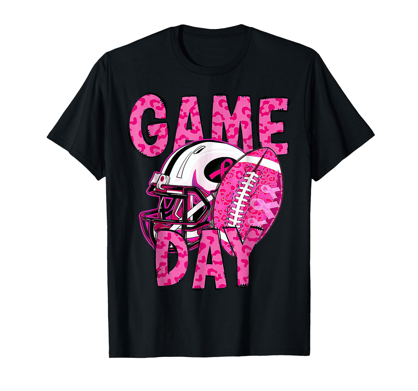 Leopard Game Day Pink American Football Breast Cancer T-Shirt