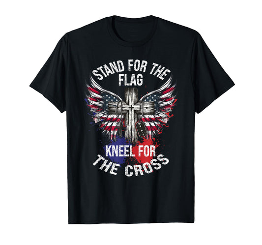 Stand for The Flag Kneel for The Cross US Patriotic Military T-Shirt
