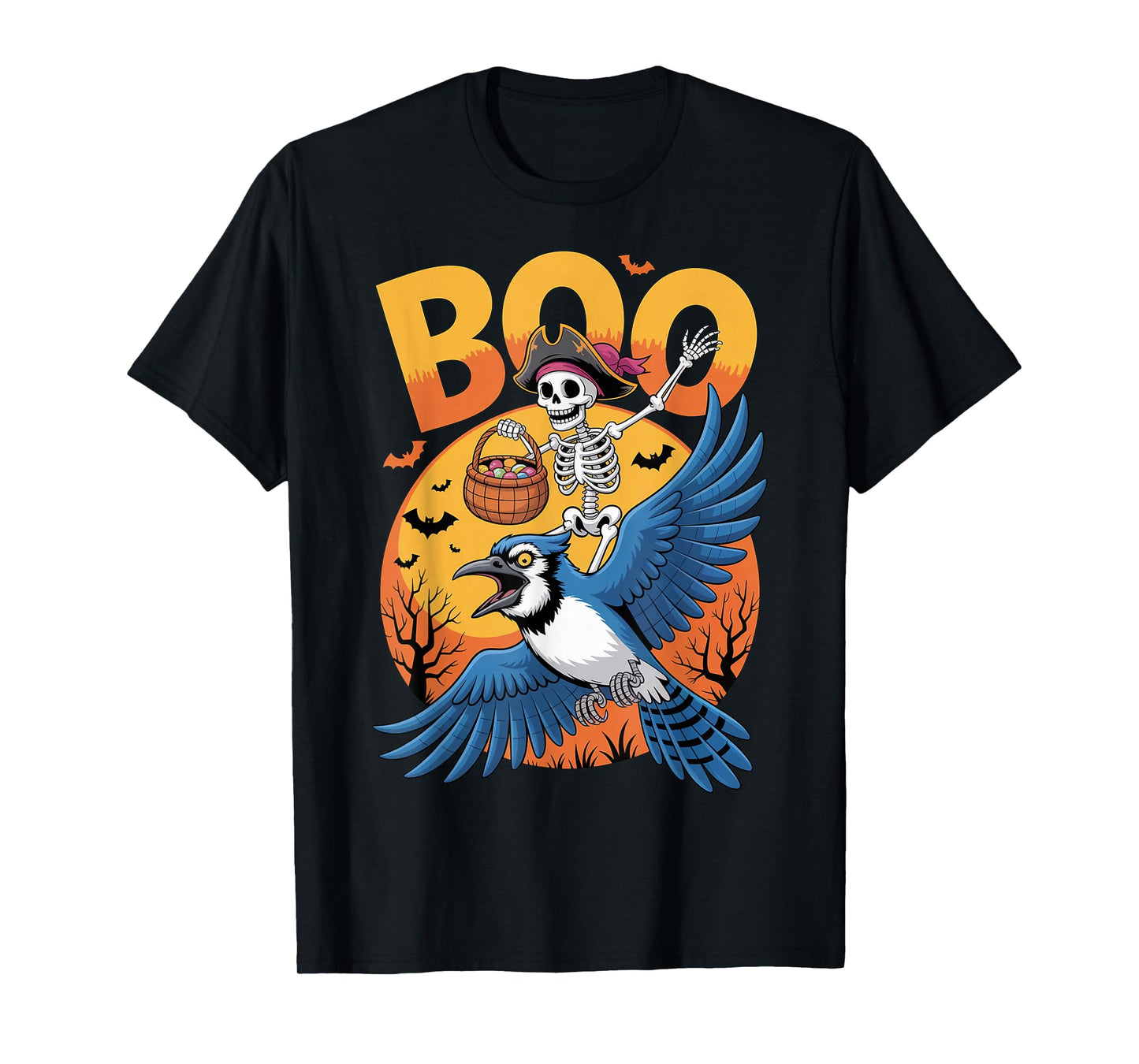 Spooky Blue Jay Bird Costume on Boo Blue Jay Bird Halloween T-Shirt