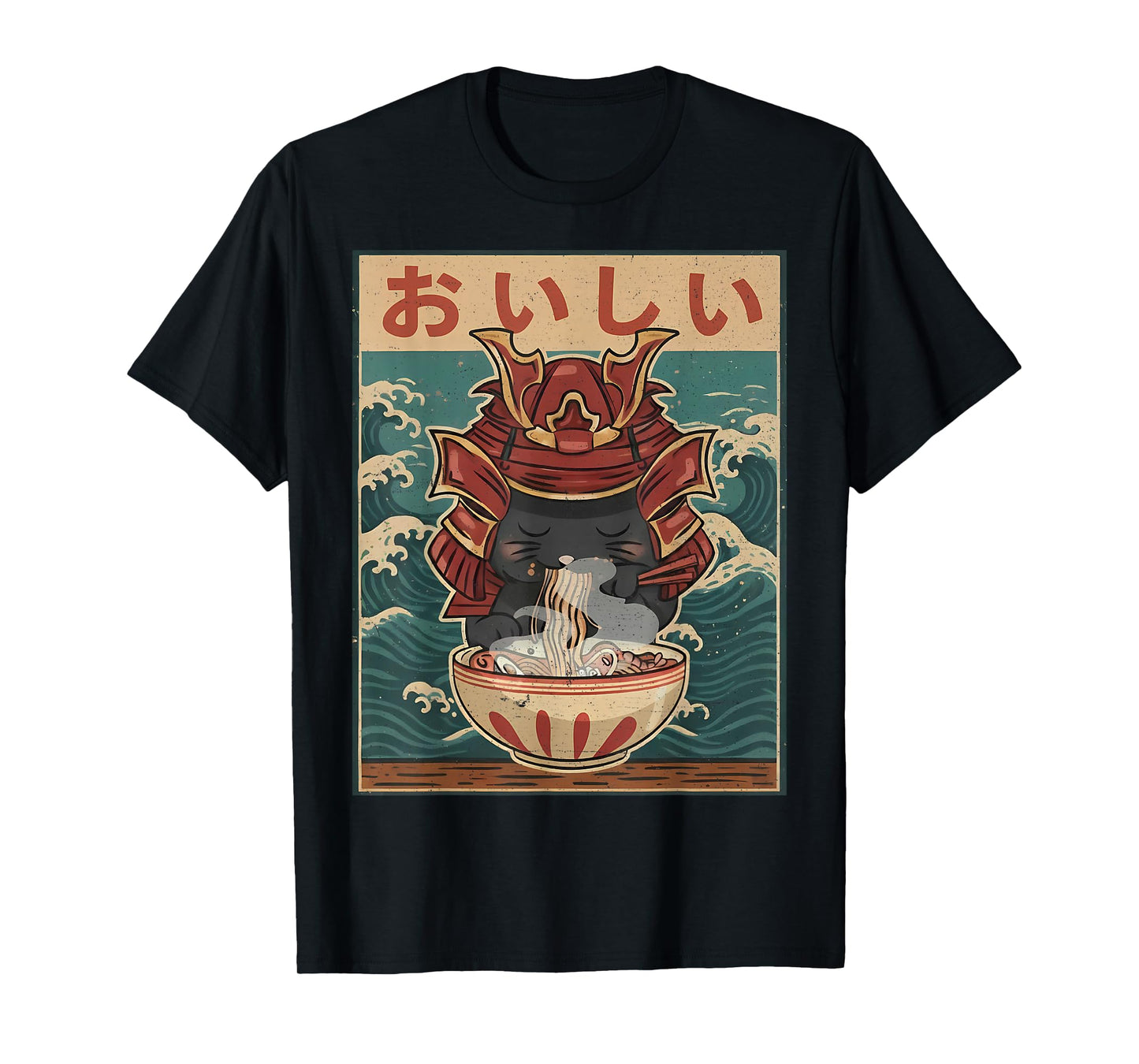 Cat Eating Ramen for Men Women Teens Girls Kawaii Anime T-Shirt
