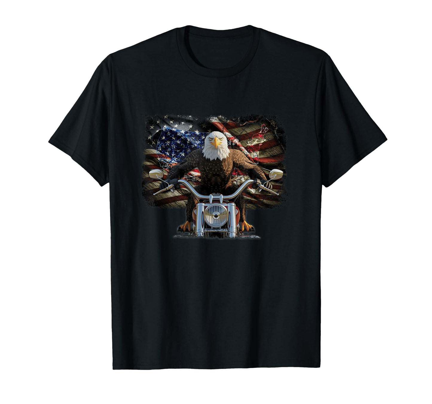 American Flag Eagle Riding Motorcycle Biker USA Patriot T-Shirt