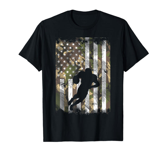 Camo US Flag American Football Player Vintage Patriotic T-Shirt