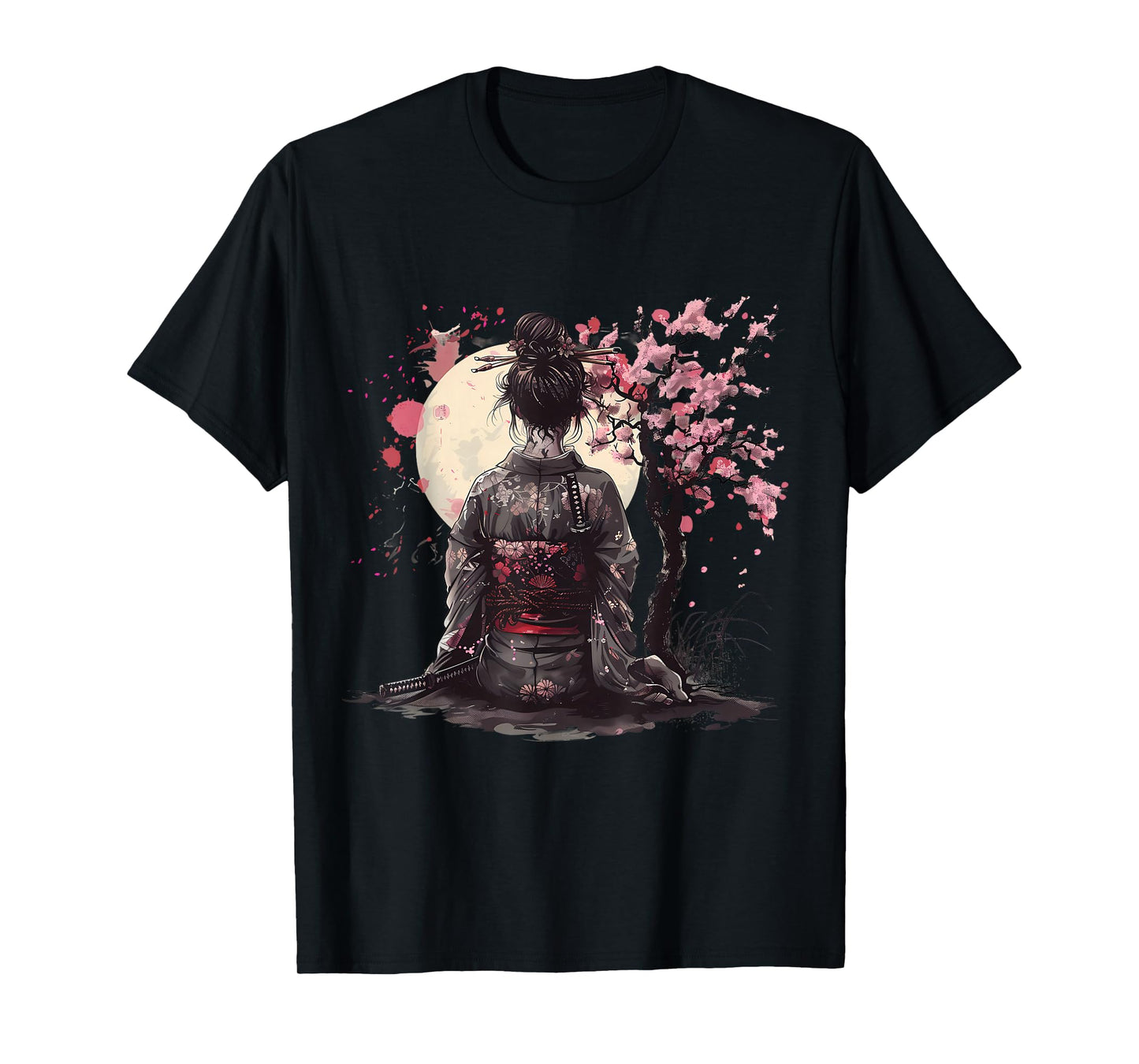 Japanese Samurai Girl Sakura Cherry Blossom Japanese Geisha T-Shirt