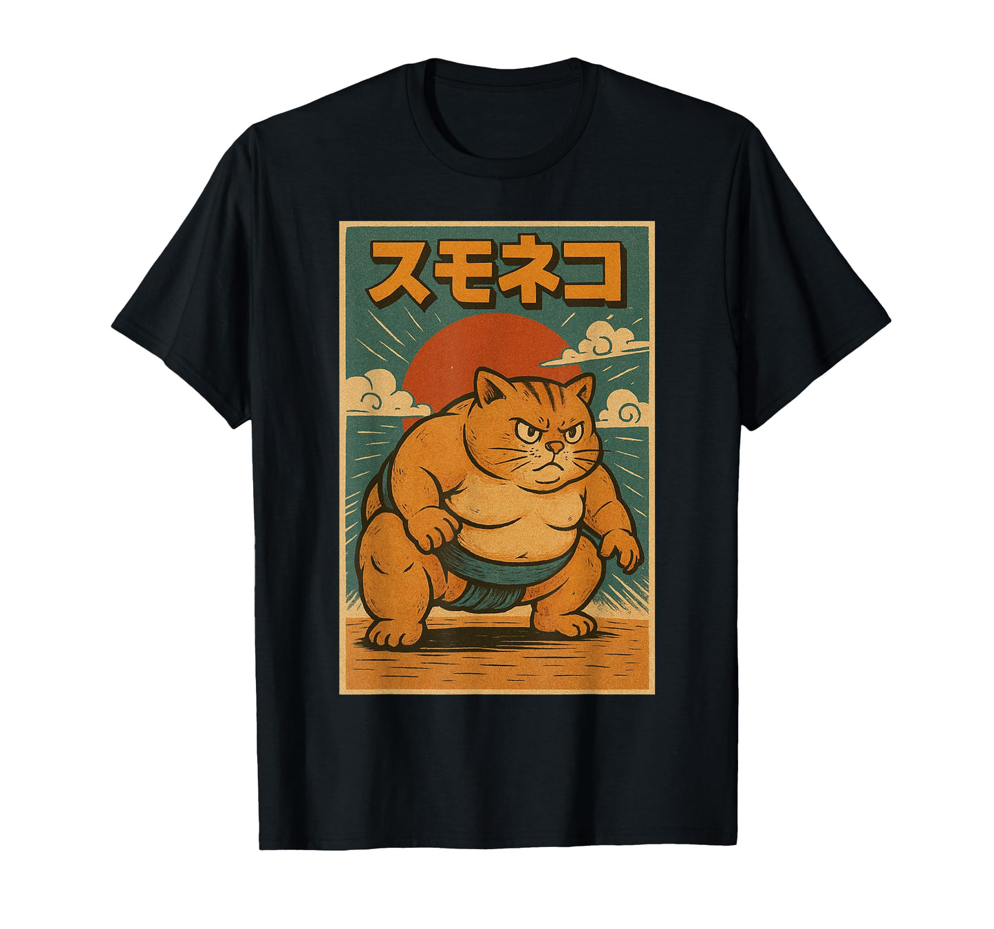 Funny Cat Sumo Wrestler Japanese Art Anime Ukiyo-e Graphic T-Shirt