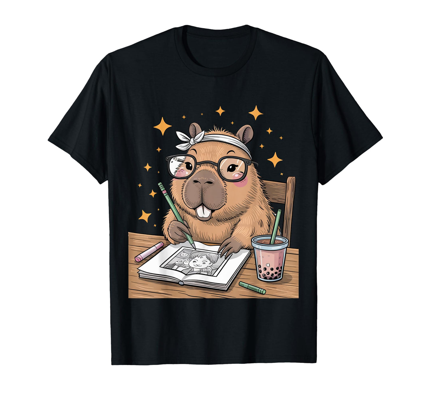 Just A Capybara Drinking Boba Tea Anime Girl Lover Capy Gift T-Shirt