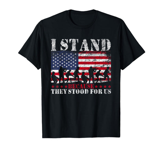 I Stand Because They Stood For Us American Flag T-Shirt for Women Kids Men