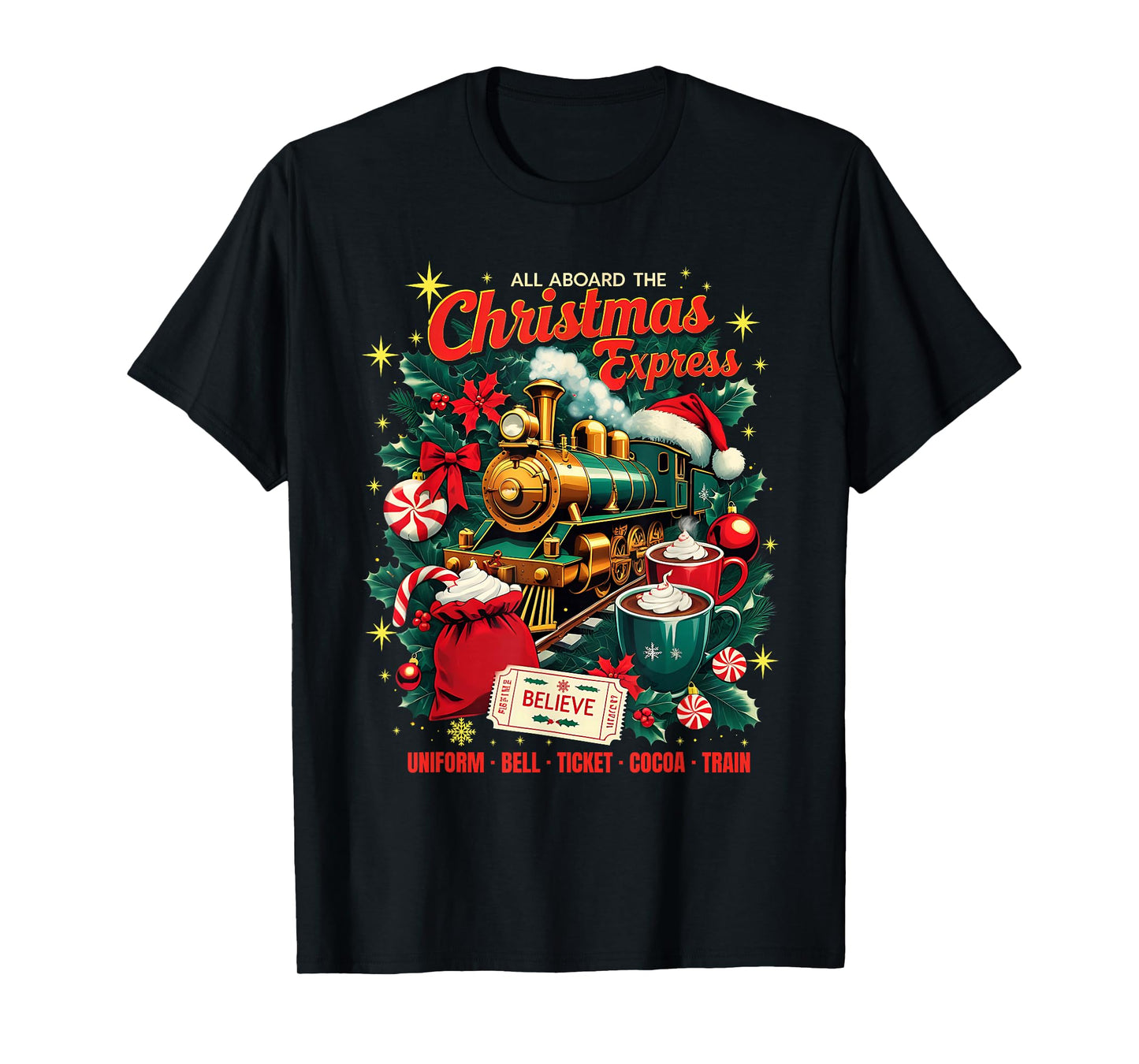All Aboard The Christmas Express Train Santa Holiday T-Shirt