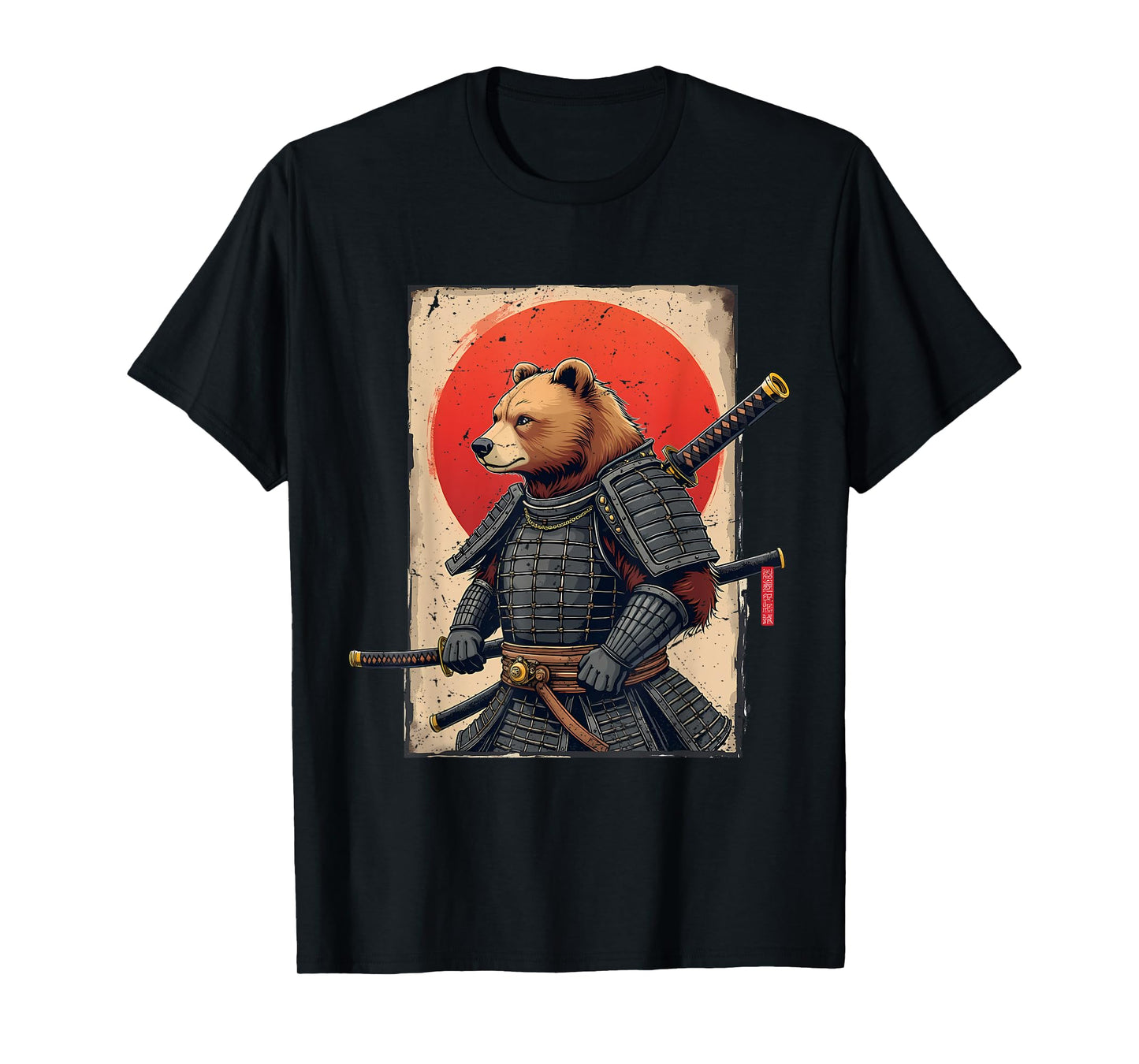 Samurai Brown Bear Ukiyo-e Ink Warrior Art Japanese Bear Art T-Shirt
