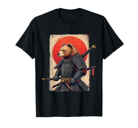 Samurai Brown Bear Ukiyo-e Ink Warrior Art Japanese Bear Art T-Shirt