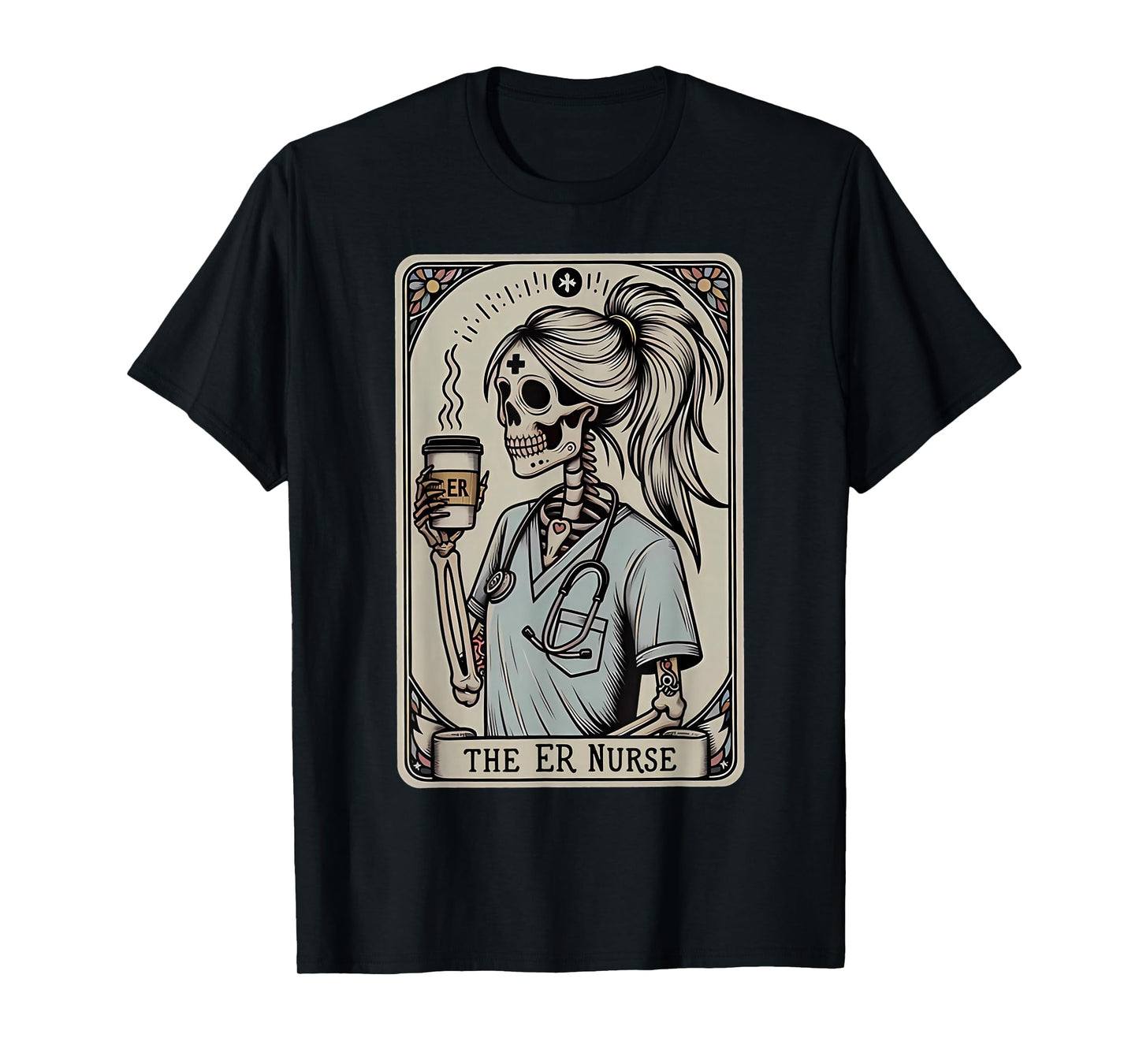 Skeleton Emergency Room Nurse Halloween Tarot Card Nursing T-Shirt