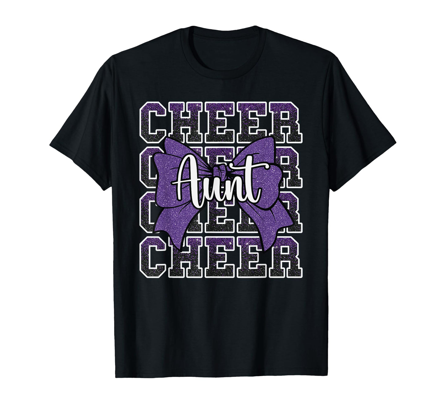 Cheer Aunt Auntie Bow Sport Cheerleader Cheerleading Purple T-Shirt