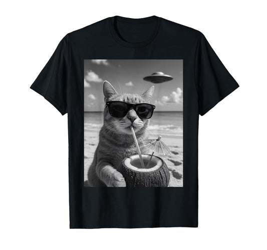 Cat Beach Selfie Ufo T-Shirt