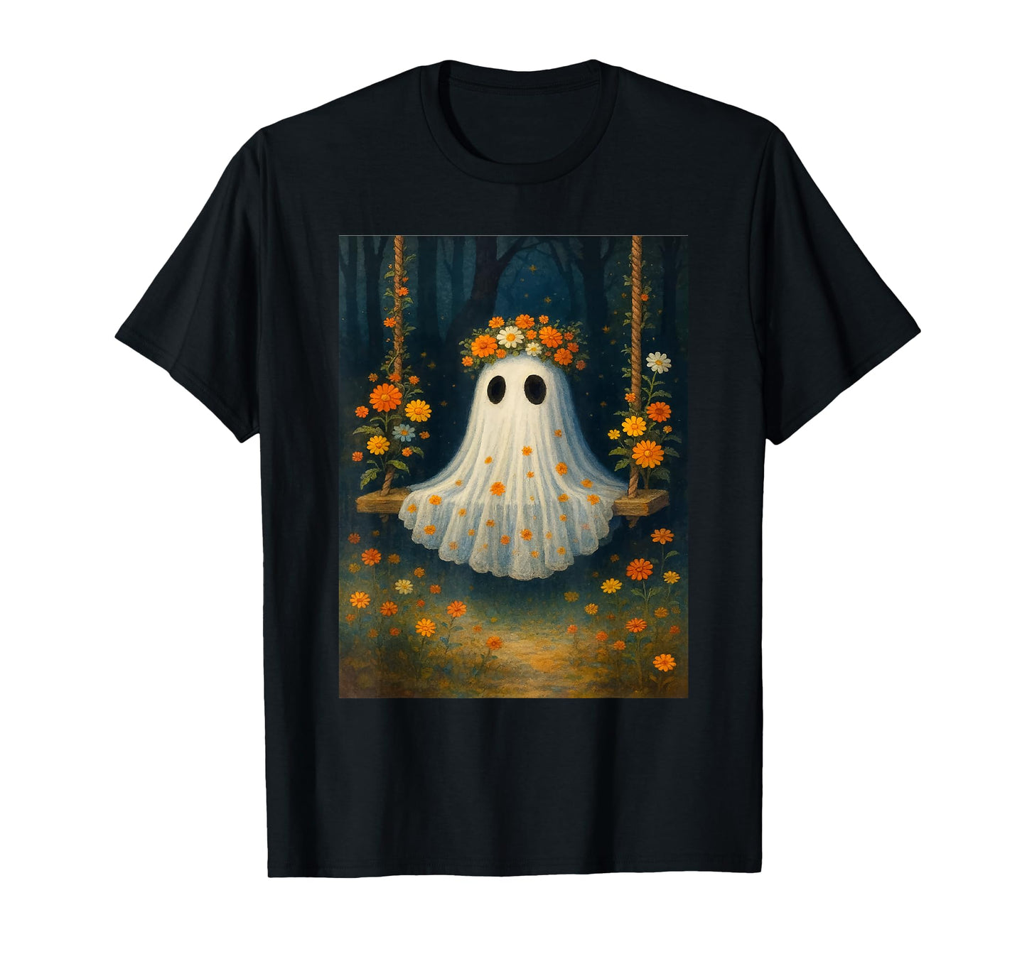 Vintage Floral Ghost Halloween Ghost in The Forest Gothic T-Shirt