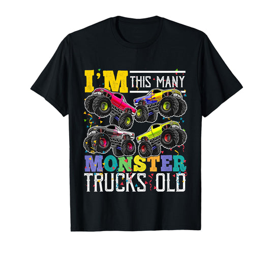 Kids I'm This Many Monster Trucks Old 4th Birthday Shirt Boy Gift T-Shirt