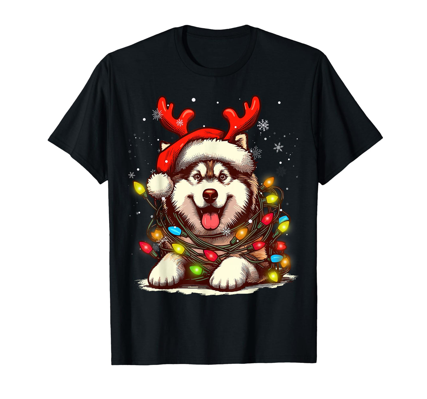 Siberian Husky Christmas Tree Lights Dog Santa Women Men Kid T-Shirt