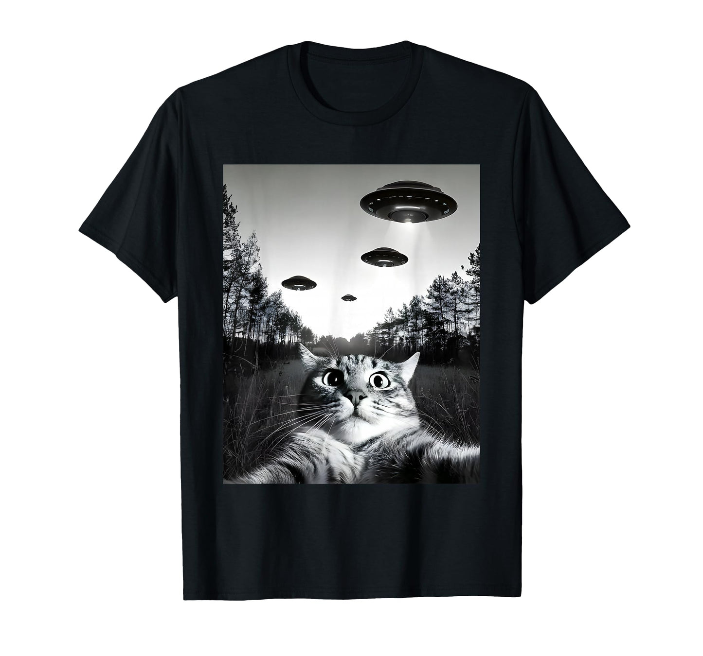 Funny Cat Selfie with UFOs T-Shirt