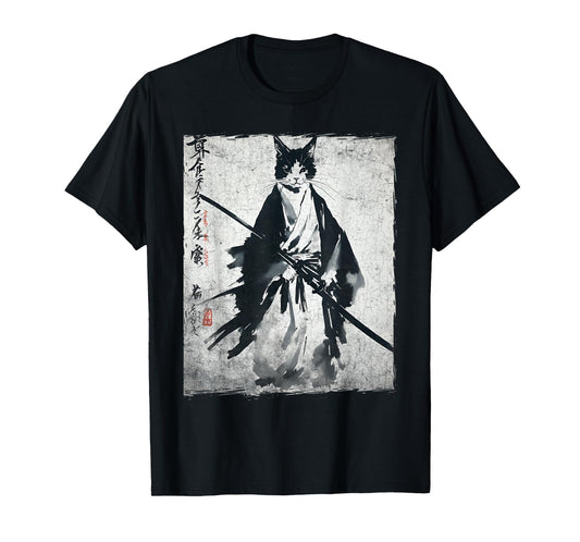 Samurai Cat Ukiyo-e Warrior Art Vintage Ninja Cat Graphic T-Shirt