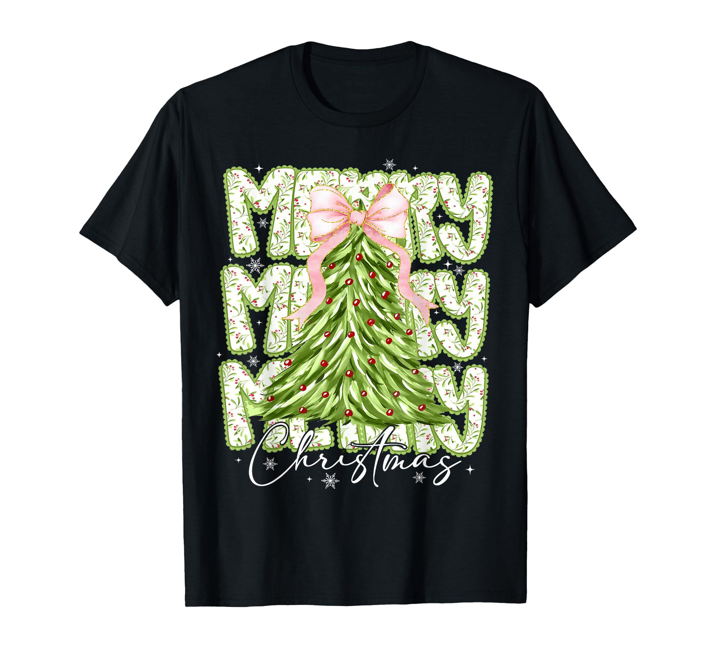 Merry Christmas Coquette Bow Tree Xmas Holiday Girl Women T-Shirt