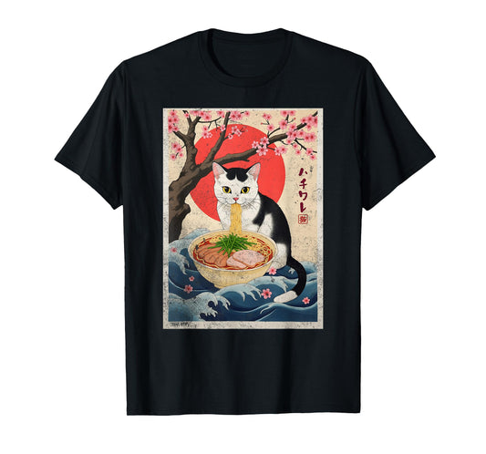 Cat Ramen Japanese Hachiware Cat Vintage Art Kawaii T-Shirt