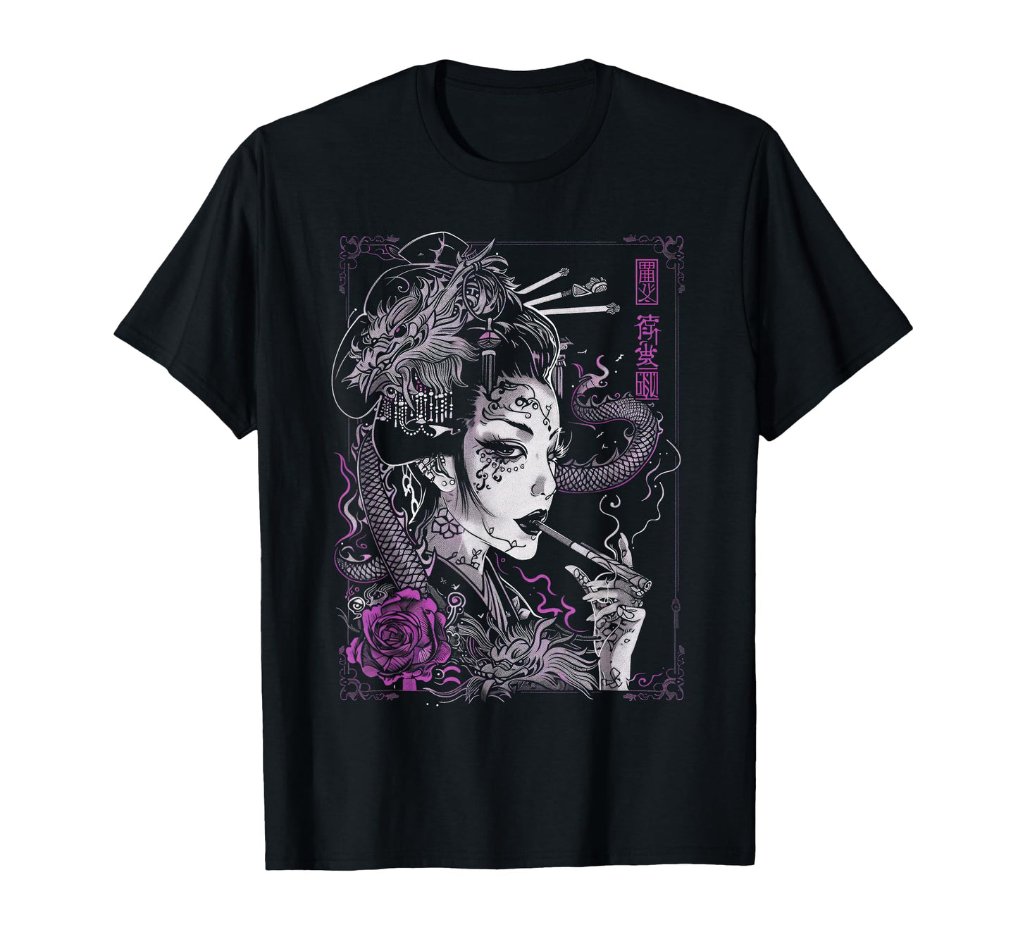 Anime Japanese Goth Cyberpunk City Geisha Art Vintage Purple T-Shirt