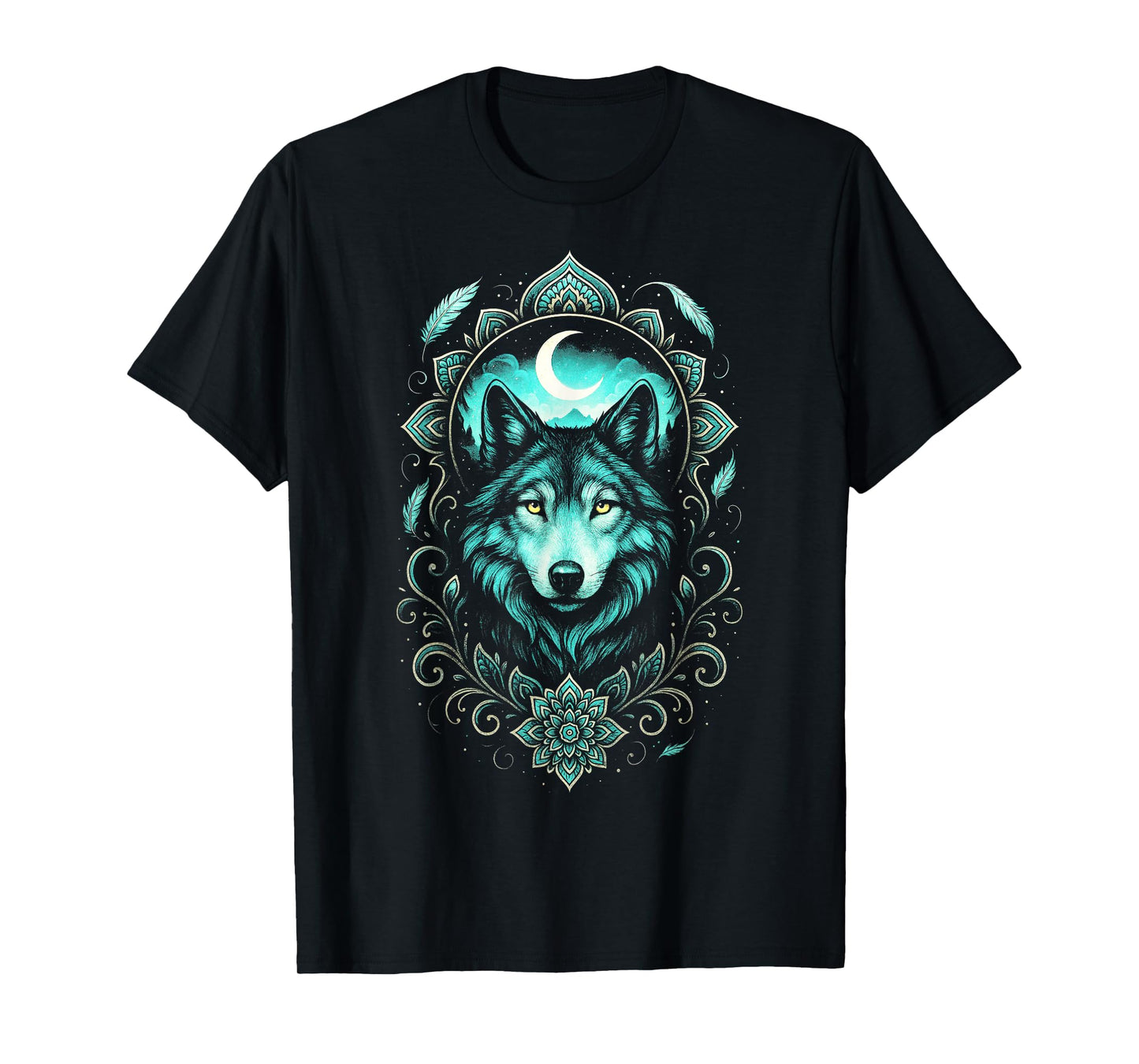 Wolf Nature Mystical Bohemian Tribal Fantasy T-Shirt