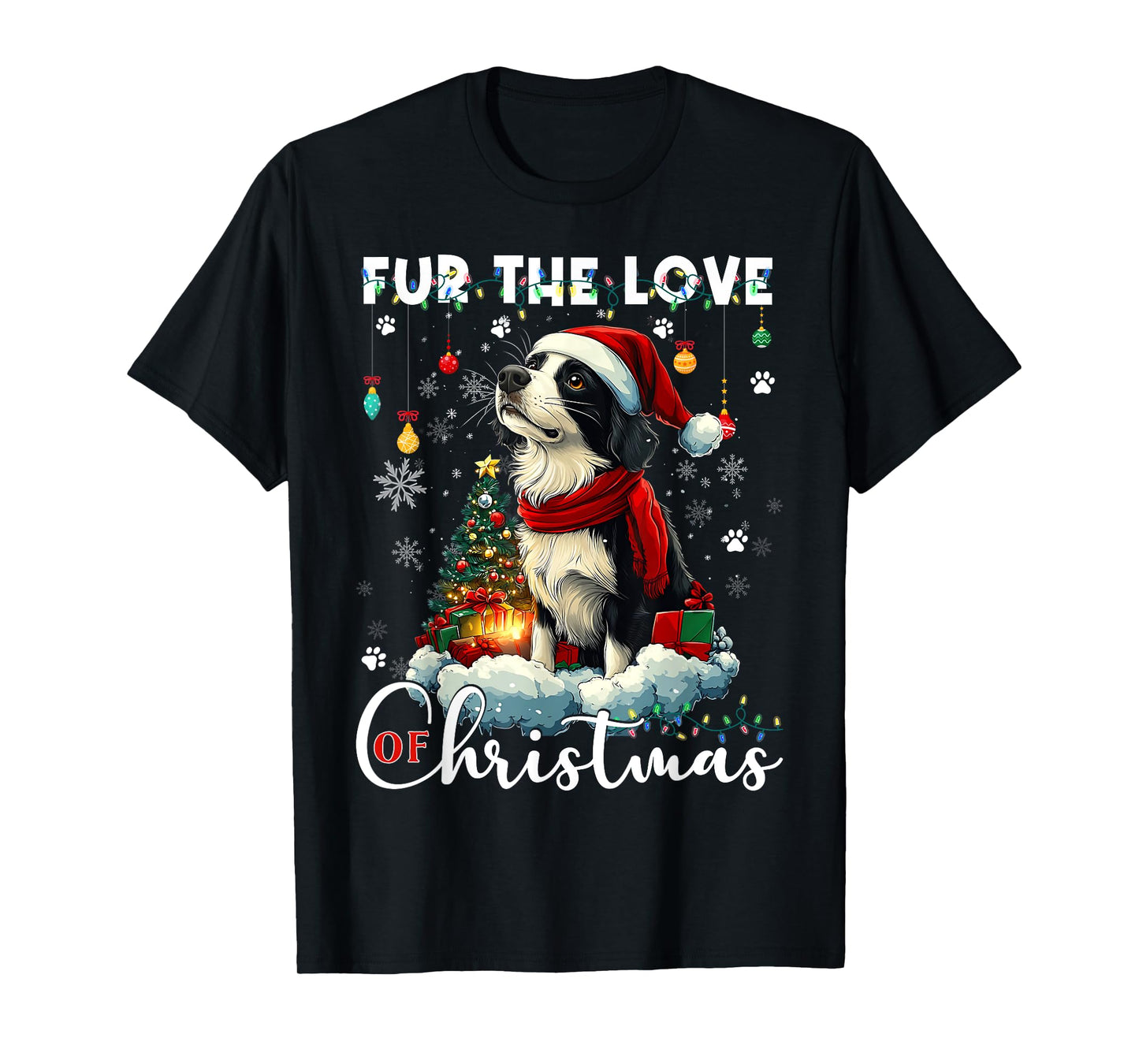 Border Collie Christmas Tree Decorations Dog Lover Xmas Men Women Kids T-Shirt