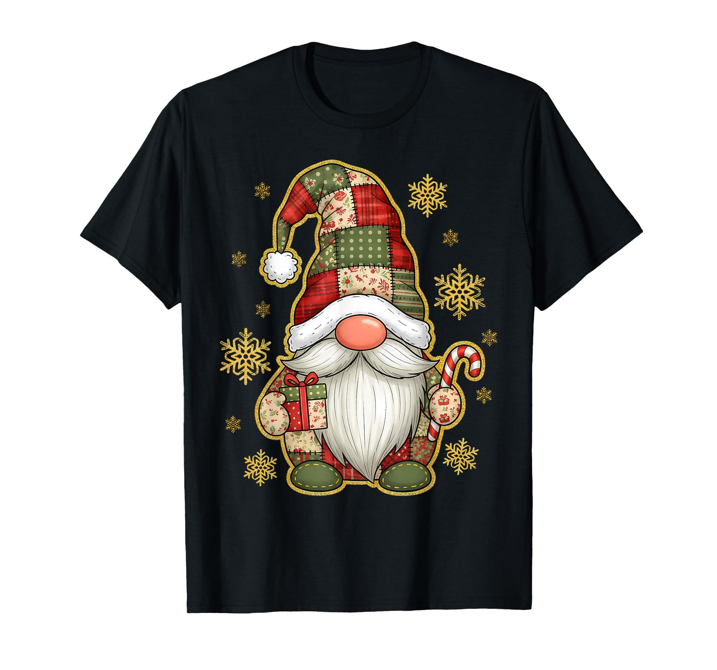 Patchwork Gnomes Merry Christmas Candy Cane Xmas Men Women T-Shirt