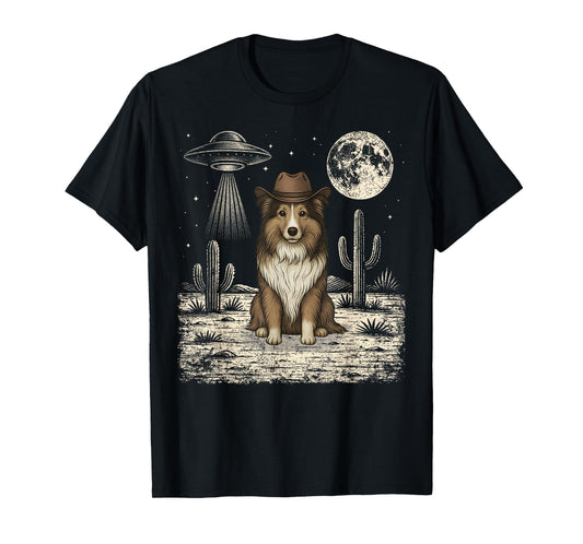 Funny Shetland Sheepdog Cowboy Western Dog UFO T-Shirt