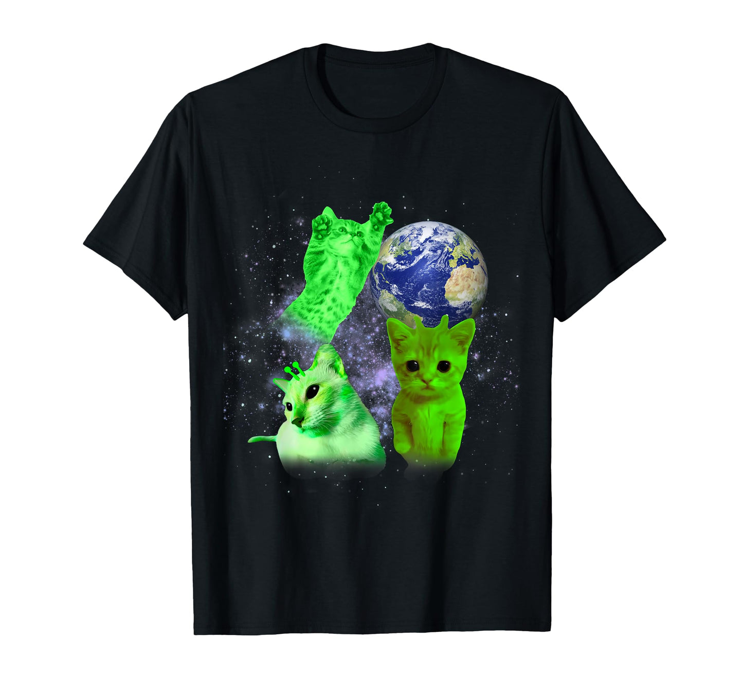 Funny Three Alien Cats Earth Brainrot Dank Meme Silly Cat T-Shirt