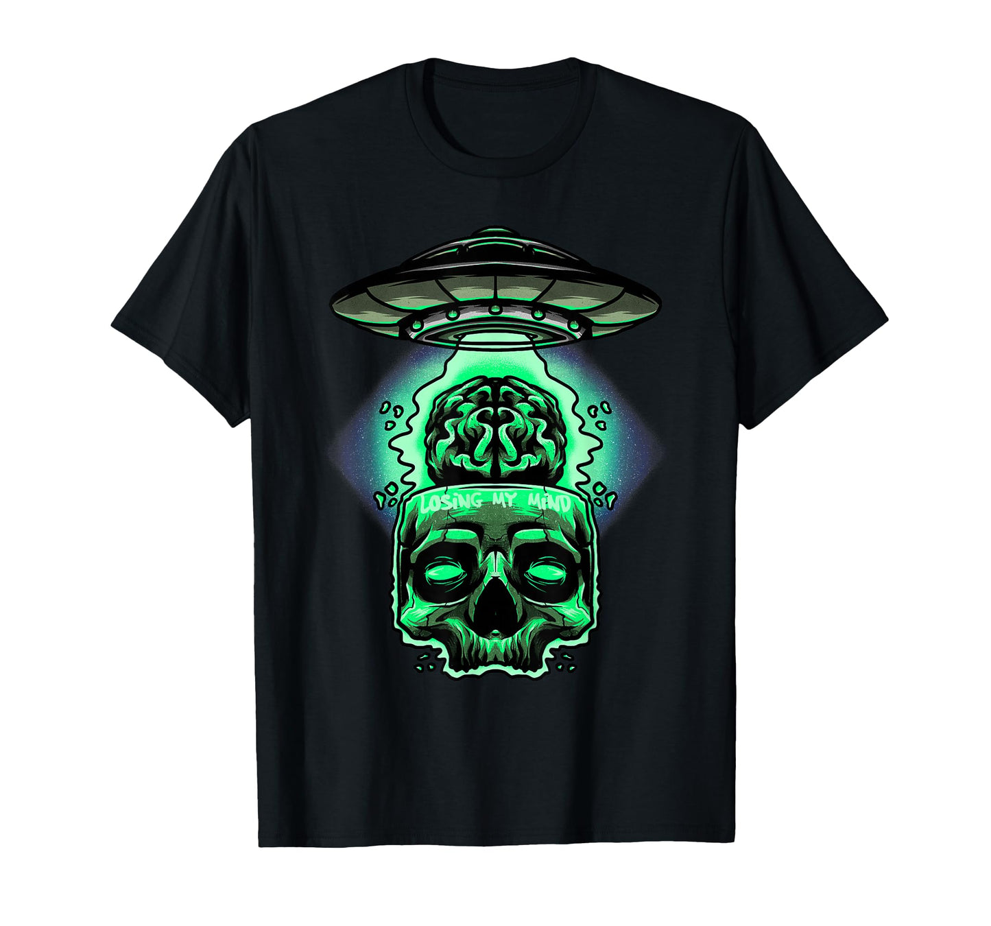 Losing My Mind Brain Skull UFO Alien Space Craft Abduction T-Shirt