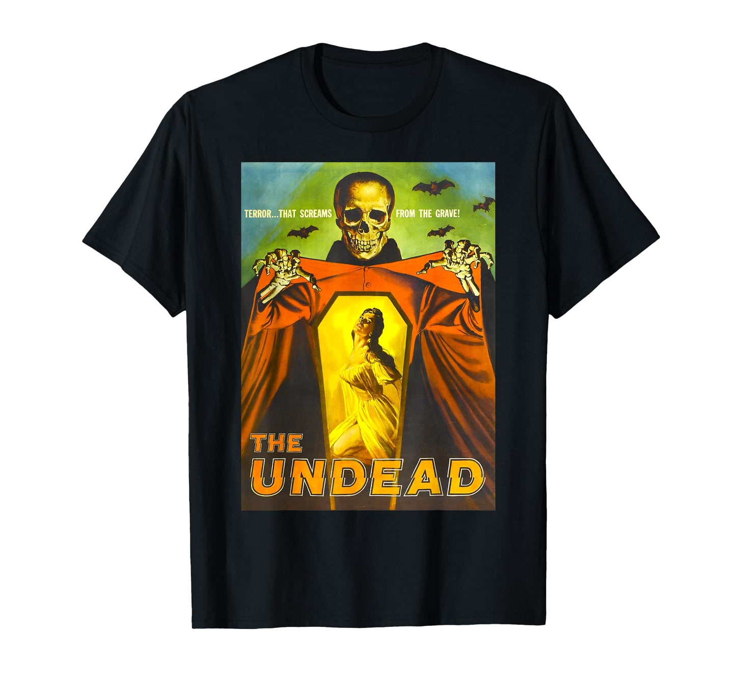Creepy Skeleton Retro Halloween Monster Poster Horror Movie T-Shirt
