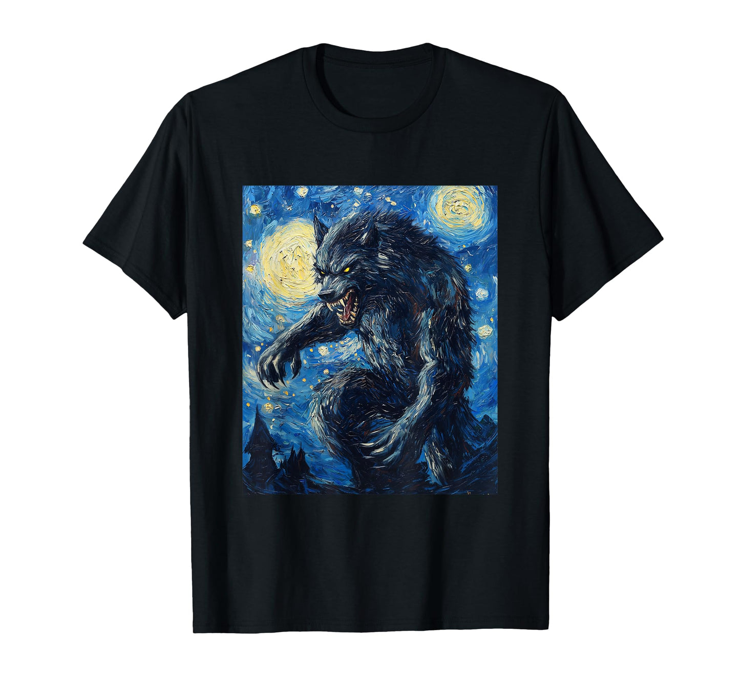 Werewolf Wolf Wolves - Van Gogh Style - Starry Night Graphic T-Shirt