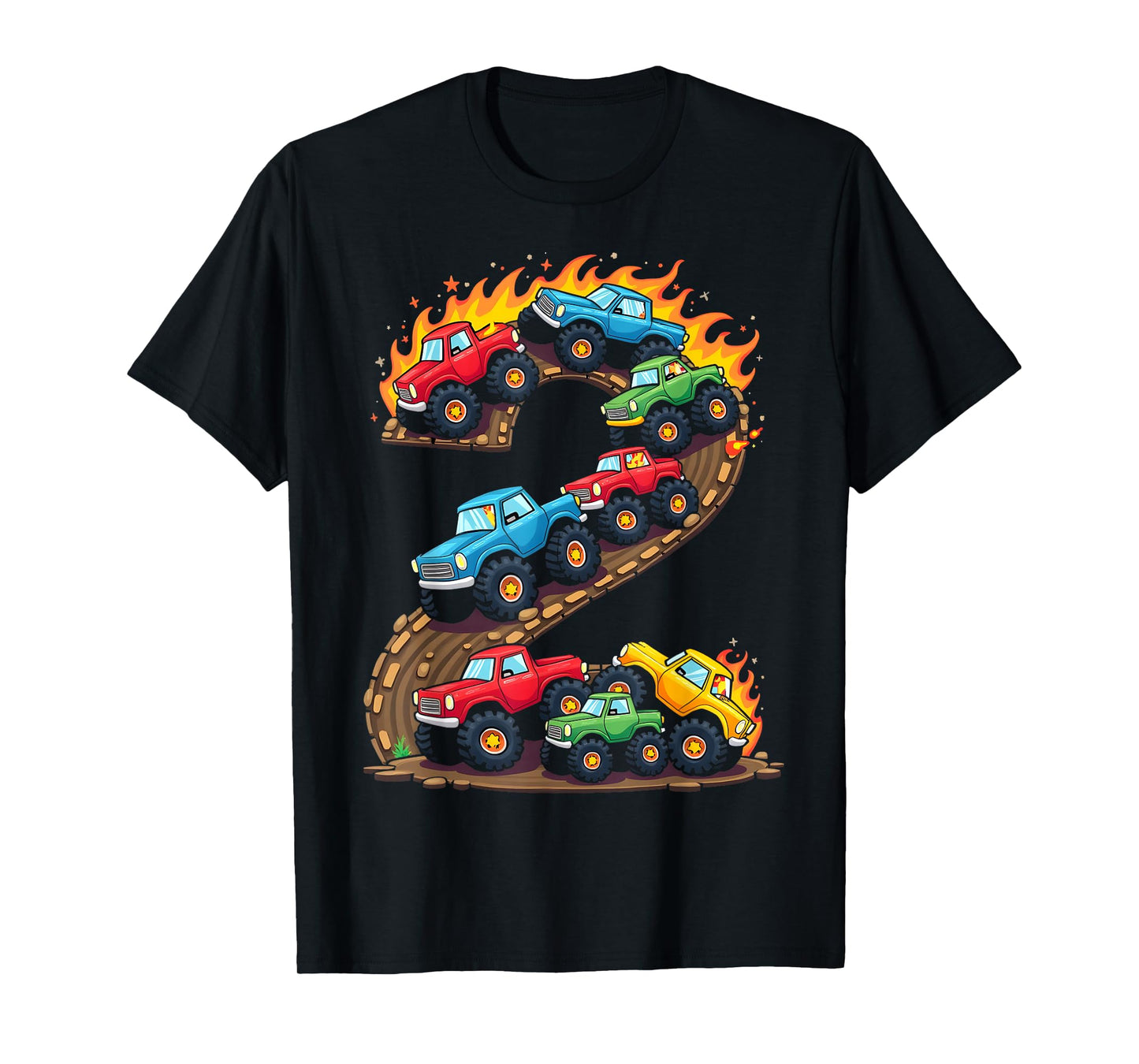 2 Year Old Monster Truck Boy Toddler 2nd Birthday Party T-Shirt