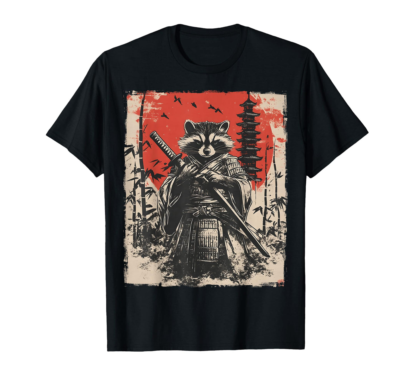 Samurai Raccoon Japanese Funny Vintage Ukiyo-e Art T-Shirt