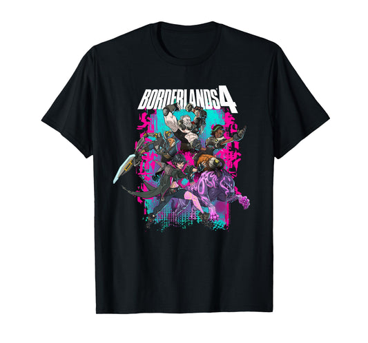 Borderlands 4 Colorful Heroes Collage Graffiti Video Game T-Shirt