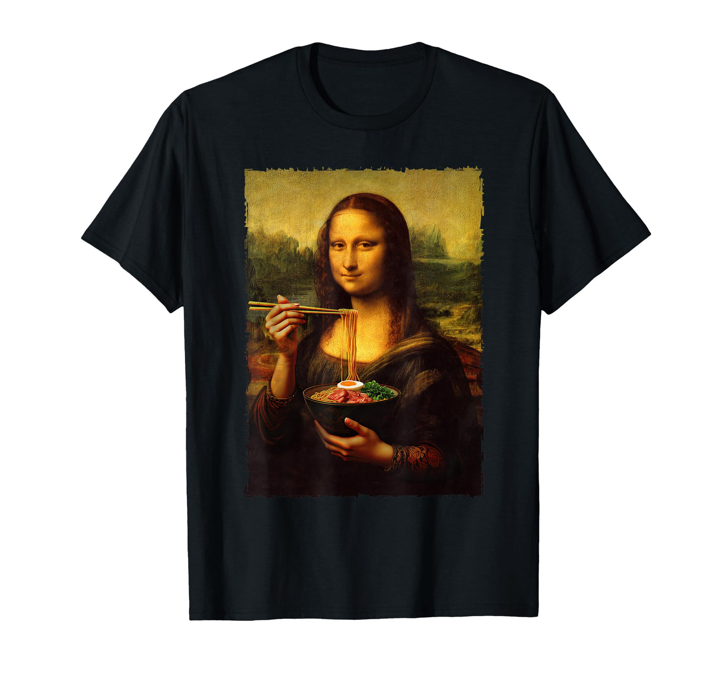 Mona Lisa Eating Ramen Japanese Noodles Art Teacher T-Shirt