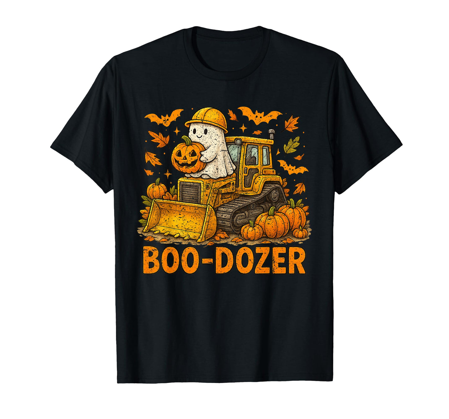 Retro Bulldozer Halloween Boo Dozer Construction Truck Kids T-Shirt