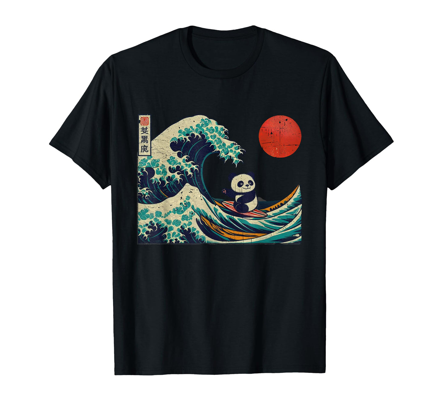 Panda Surfing Japanese Kawaii Anime Great Wave Japan Surfing T-Shirt