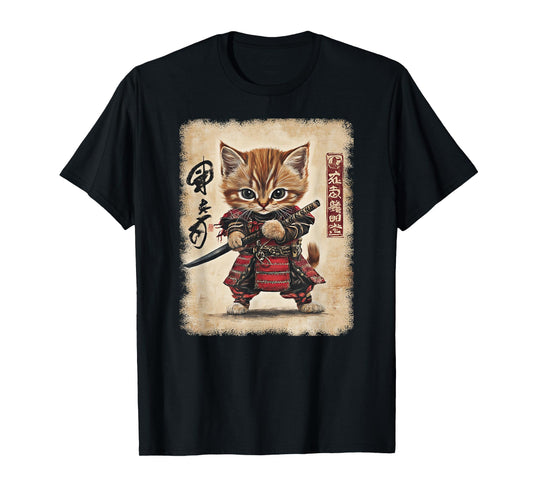 Japanese Samurai Kitten Kawaii Ninja Cat T-Shirt
